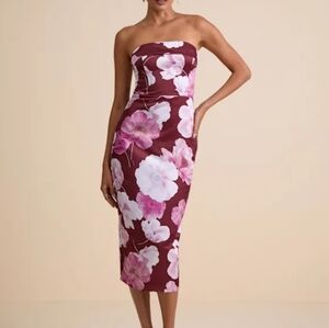 Lulu's Burgundy and Pink Strapless Floral Dress